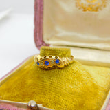 Victorian 18ct Yellow Gold, Sapphire & Diamond Boat Ring Birmingham c1890