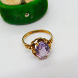 9ct Yellow Gold & Amethyst Floral Dress Ring Vintage 1975 Birmingham