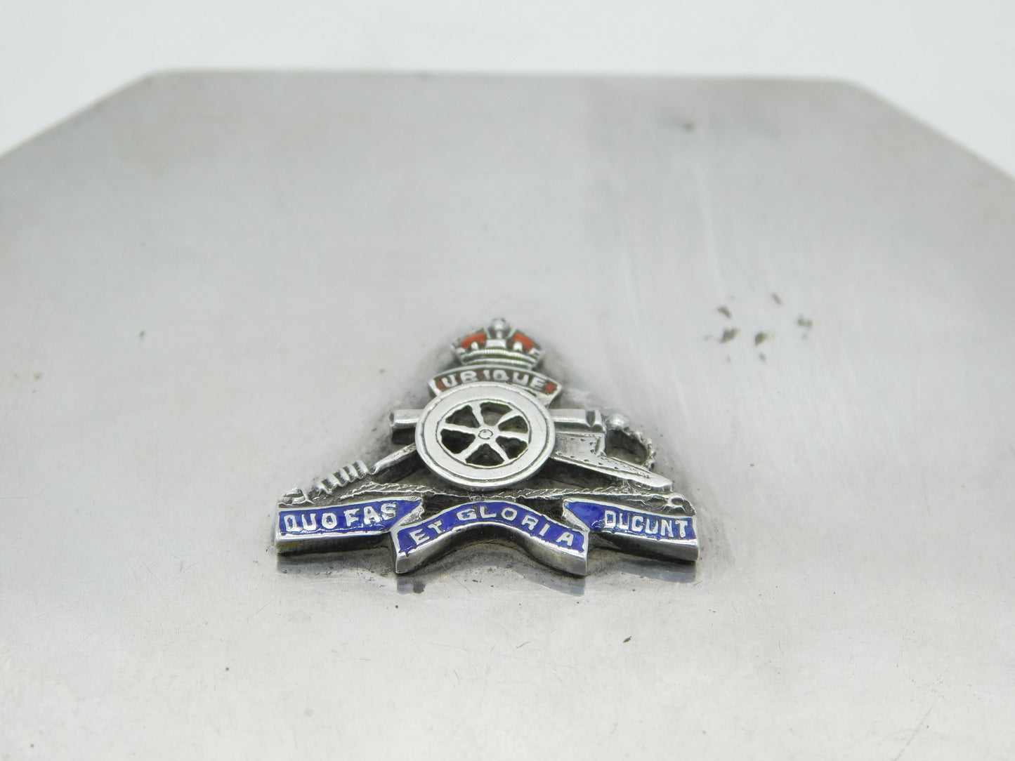 WWII-era Sterling Silver Enamel Royal Artillery Sweetheart Compact Antique 1944
