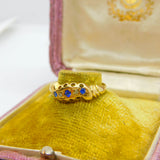 Victorian 18ct Yellow Gold, Sapphire & Diamond Boat Ring Birmingham c1890