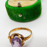 9ct Yellow Gold & Amethyst Floral Dress Ring Vintage 1975 Birmingham