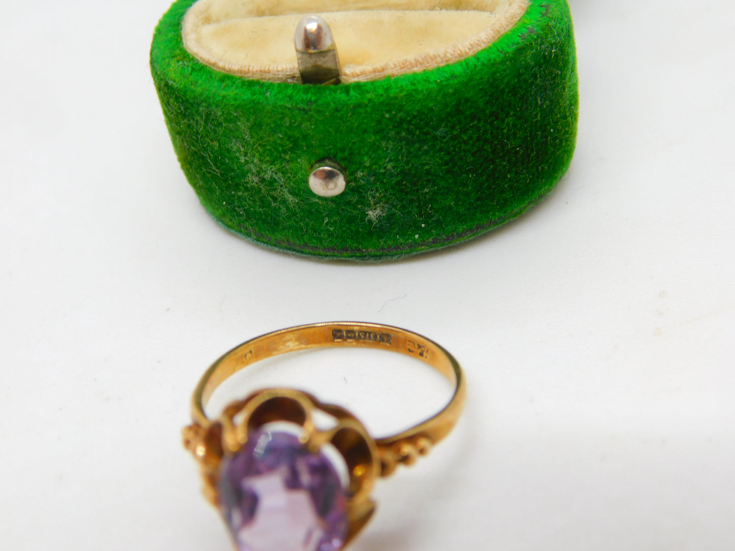 9ct Yellow Gold & Amethyst Floral Dress Ring Vintage 1975 Birmingham