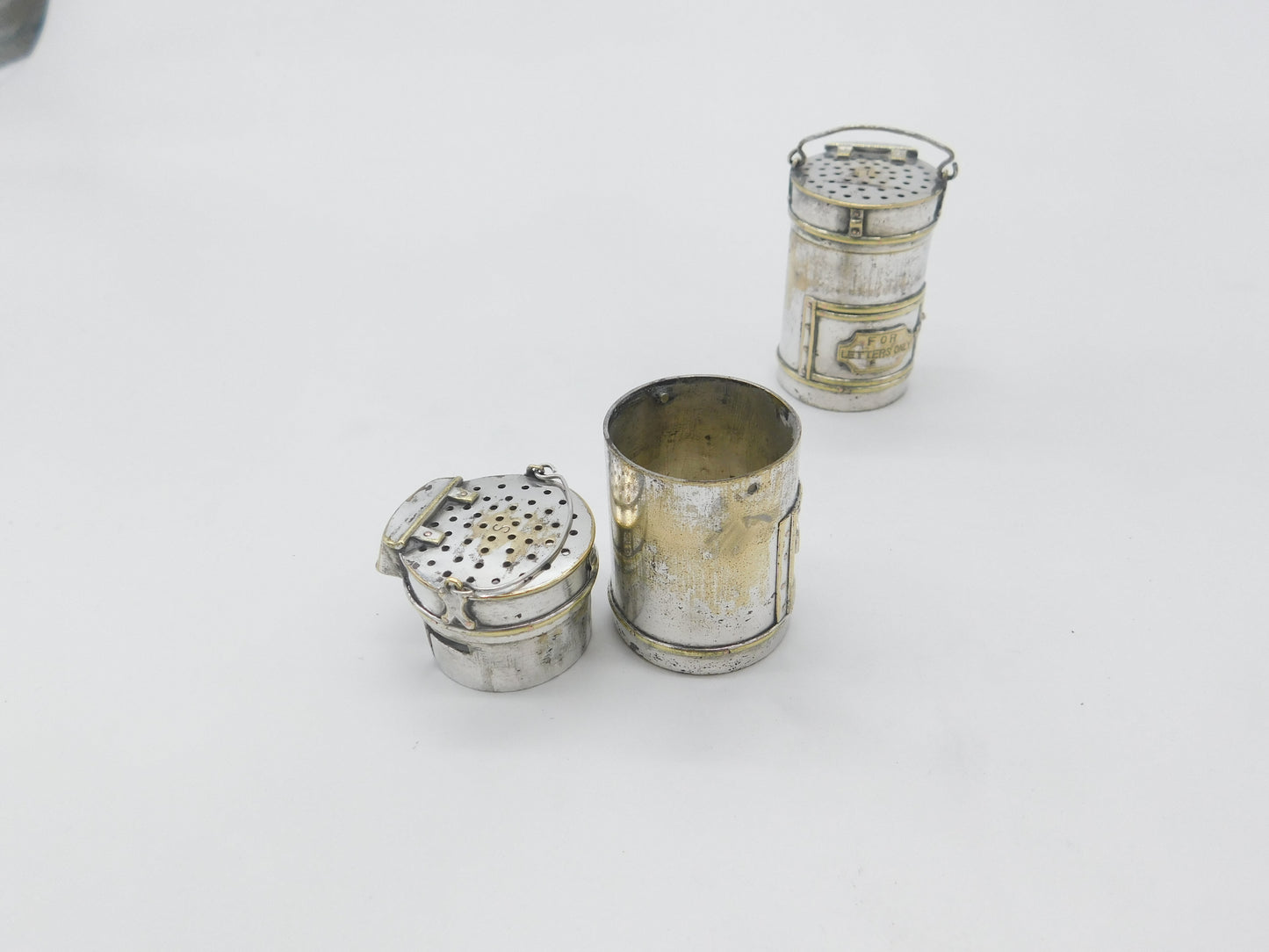 Victorian Pair Novelty Silver Plated Post Box Salt & Pepper Shakers Antique 1880