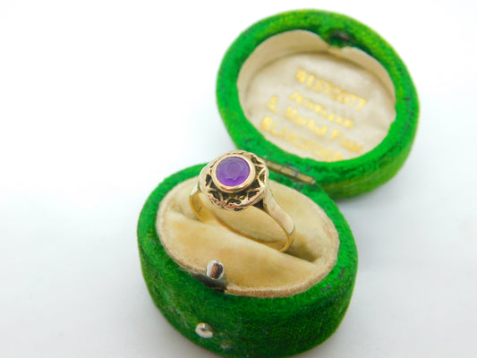 14ct Yellow Gold & Amethyst Set Floral Dress Ring Antique c1920 Art Deco