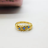 Victorian 18ct Yellow Gold, Sapphire & Diamond Boat Ring Birmingham c1890