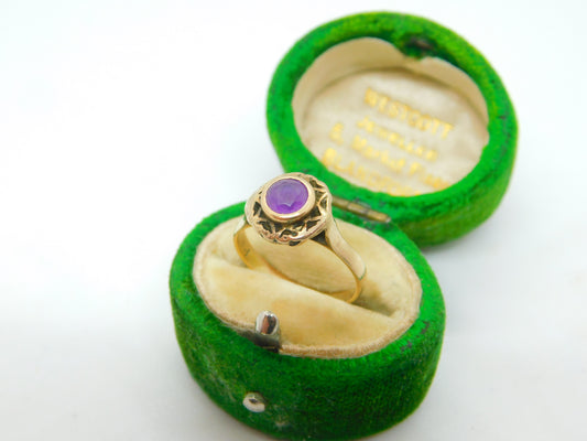 14ct Yellow Gold & Amethyst Set Floral Dress Ring Antique c1920 Art Deco