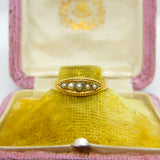 Victorian 18ct Yellow Gold Graduating Seed Pearl Boat Ring Antique c1860