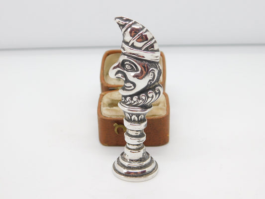 Victorian Sterling Silver Novelty Mr Punch Desk Seal Stamp Monogram c1890