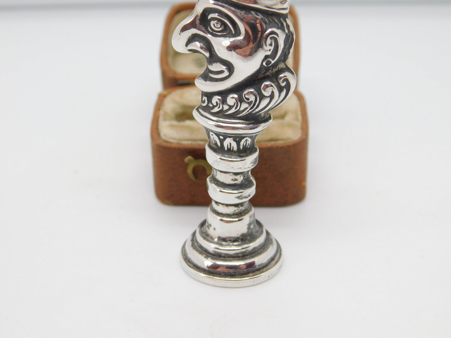 Victorian Sterling Silver Novelty Mr Punch Desk Seal Stamp Monogram c1890