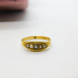 Victorian 18ct Yellow Gold Graduating Seed Pearl Boat Ring Antique c1860