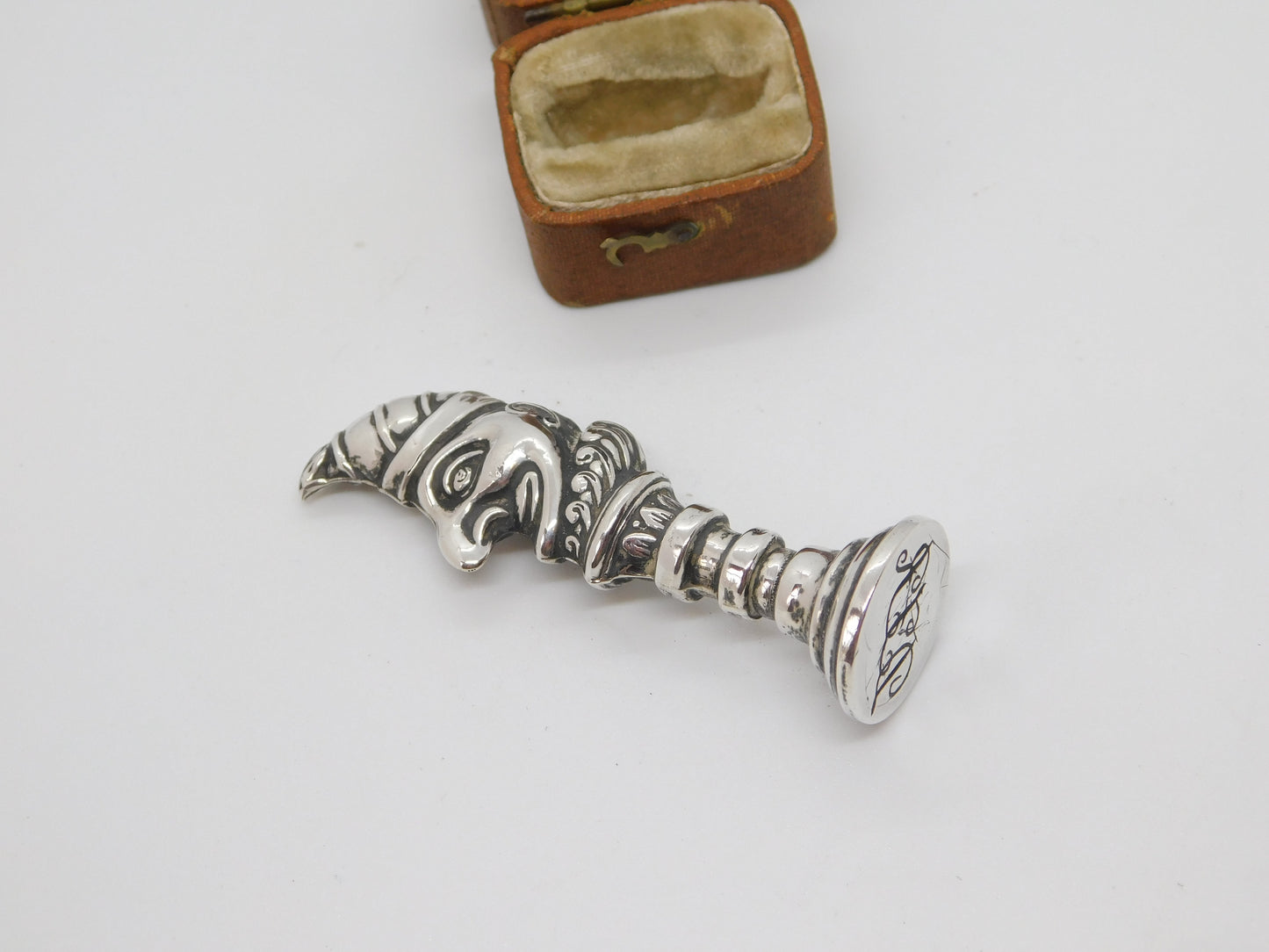 Victorian Sterling Silver Novelty Mr Punch Desk Seal Stamp Monogram c1890