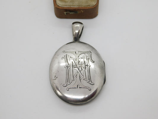 Large Victorian Sterling Silver Monogram Sweetheart Locket c1880 Antique