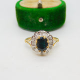 9ct Yellow Gold, Sapphire & Diamond Floral Cluster Ring Antique c1980 Birmingham