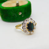 9ct Yellow Gold, Sapphire & Diamond Floral Cluster Ring Antique c1980 Birmingham