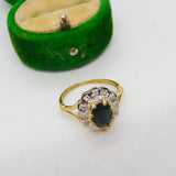 9ct Yellow Gold, Sapphire & Diamond Floral Cluster Ring Antique c1980 Birmingham