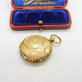 Victorian Pinchbeck Gold Floral Pattern Locket Fob Pendant Antique c1860