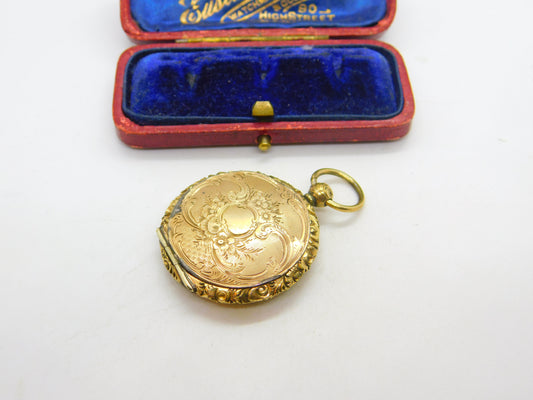 Victorian Pinchbeck Gold Floral Pattern Locket Fob Pendant Antique c1860