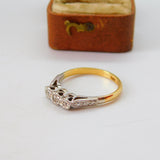 Victorian 18ct Yellow Gold Illusion Set Diamond Three-Stone Ring c1890 Antique