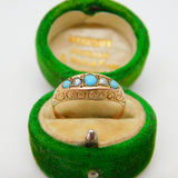 9ct Yellow Gold, Turquoise & Pearl Set Boat Ring Antique 1917 Chester Art Deco