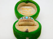 9ct Yellow Gold, Turquoise & Pearl Set Boat Ring Antique 1917 Chester Art Deco