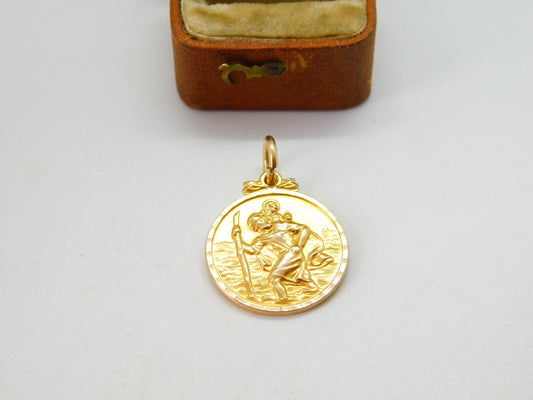 9ct Yellow Gold St Christopher Patron of Travel Pendant 1958 Birmingham Vintage