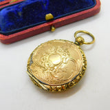 Victorian Pinchbeck Gold Floral Pattern Locket Fob Pendant Antique c1860