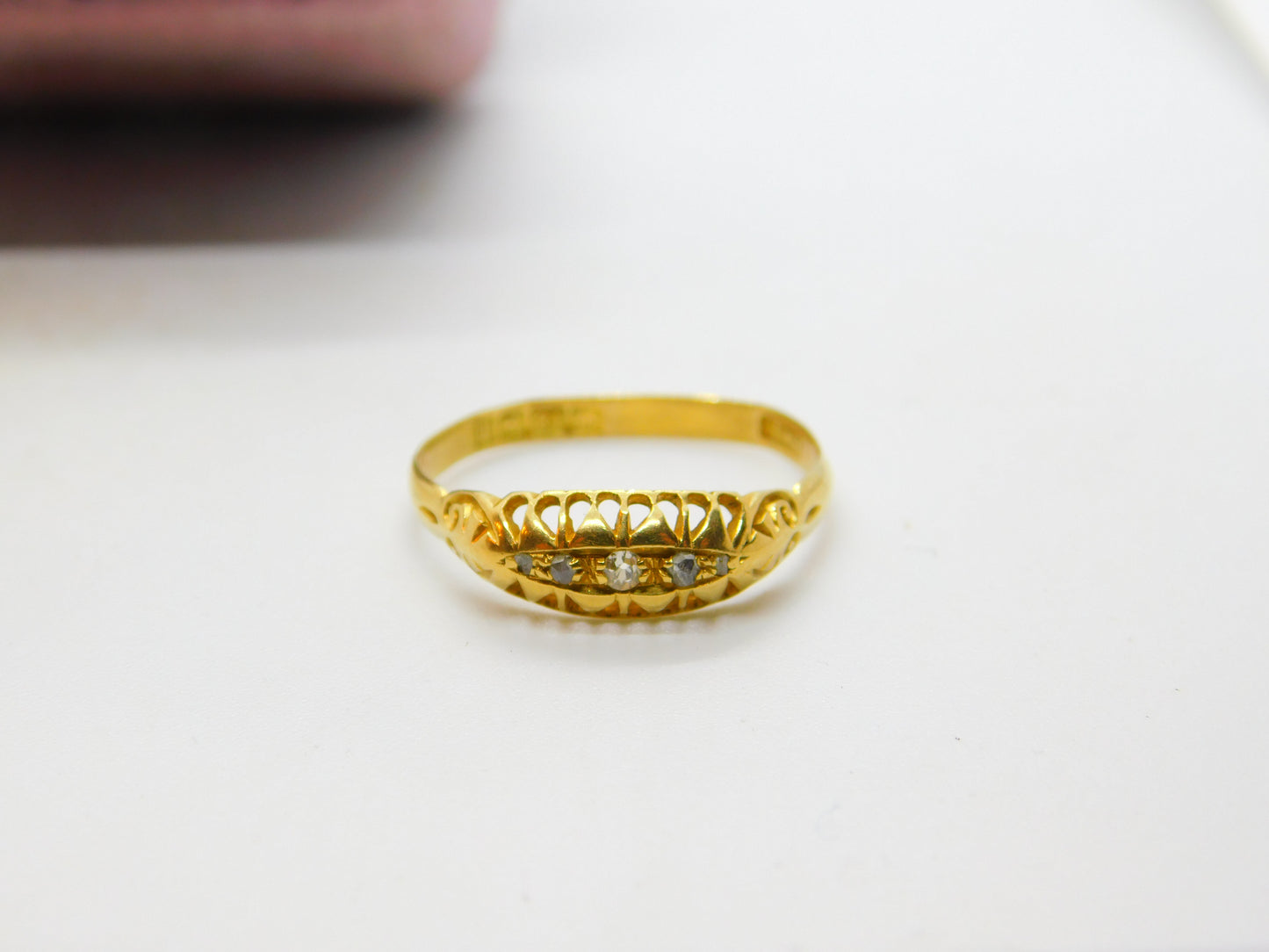 Victorian 18ct Yellow Gold Five-Stone Diamond Boat Ring 1896 Birmingham