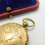 Victorian Pinchbeck Gold Floral Pattern Locket Fob Pendant Antique c1860