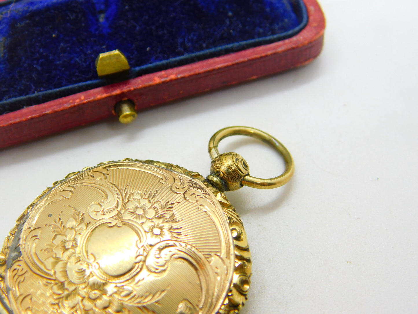 Victorian Pinchbeck Gold Floral Pattern Locket Fob Pendant Antique c1860