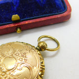 Victorian Pinchbeck Gold Floral Pattern Locket Fob Pendant Antique c1860