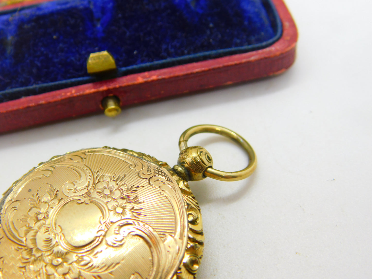 Victorian Pinchbeck Gold Floral Pattern Locket Fob Pendant Antique c1860