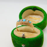 9ct Yellow Gold, Turquoise & Pearl Set Boat Ring Antique 1917 Chester Art Deco