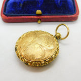 Victorian Pinchbeck Gold Floral Pattern Locket Fob Pendant Antique c1860