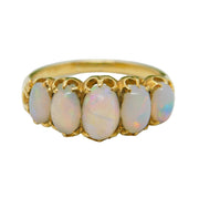 Victorian 18ct Yellow Gold Five Stone Cabochon Opal Ring Antique c1890