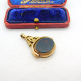 Victorian 10ct Gold, Bloodstone & Carnelian Buckle Form Spinner Fob c1890