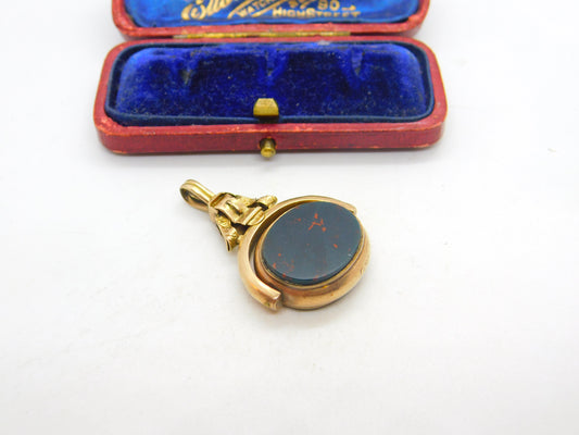 Victorian 10ct Gold, Bloodstone & Carnelian Buckle Form Spinner Fob c1890