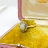 Victorian 18ct Yellow Gold, Cabochon Opal & Diamond Floral Cluster Ring c1890