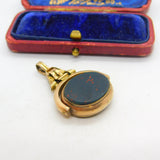 Victorian 10ct Gold, Bloodstone & Carnelian Buckle Form Spinner Fob c1890