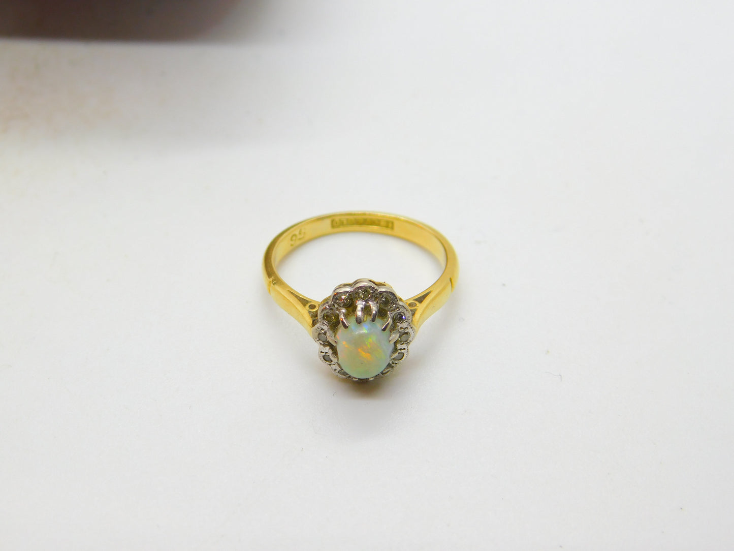 Victorian 18ct Yellow Gold, Cabochon Opal & Diamond Floral Cluster Ring c1890