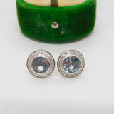18ct White Gold, Diamond & 2ct Aquamarine Stud Earrings Vintage c1990