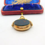 Victorian 10ct Gold, Bloodstone & Carnelian Buckle Form Spinner Fob c1890