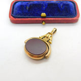 Victorian 10ct Gold, Bloodstone & Carnelian Buckle Form Spinner Fob c1890