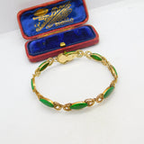 14ct Yellow Gold & Green Jade Set Rope Form Panel Bracelet Antique c1940