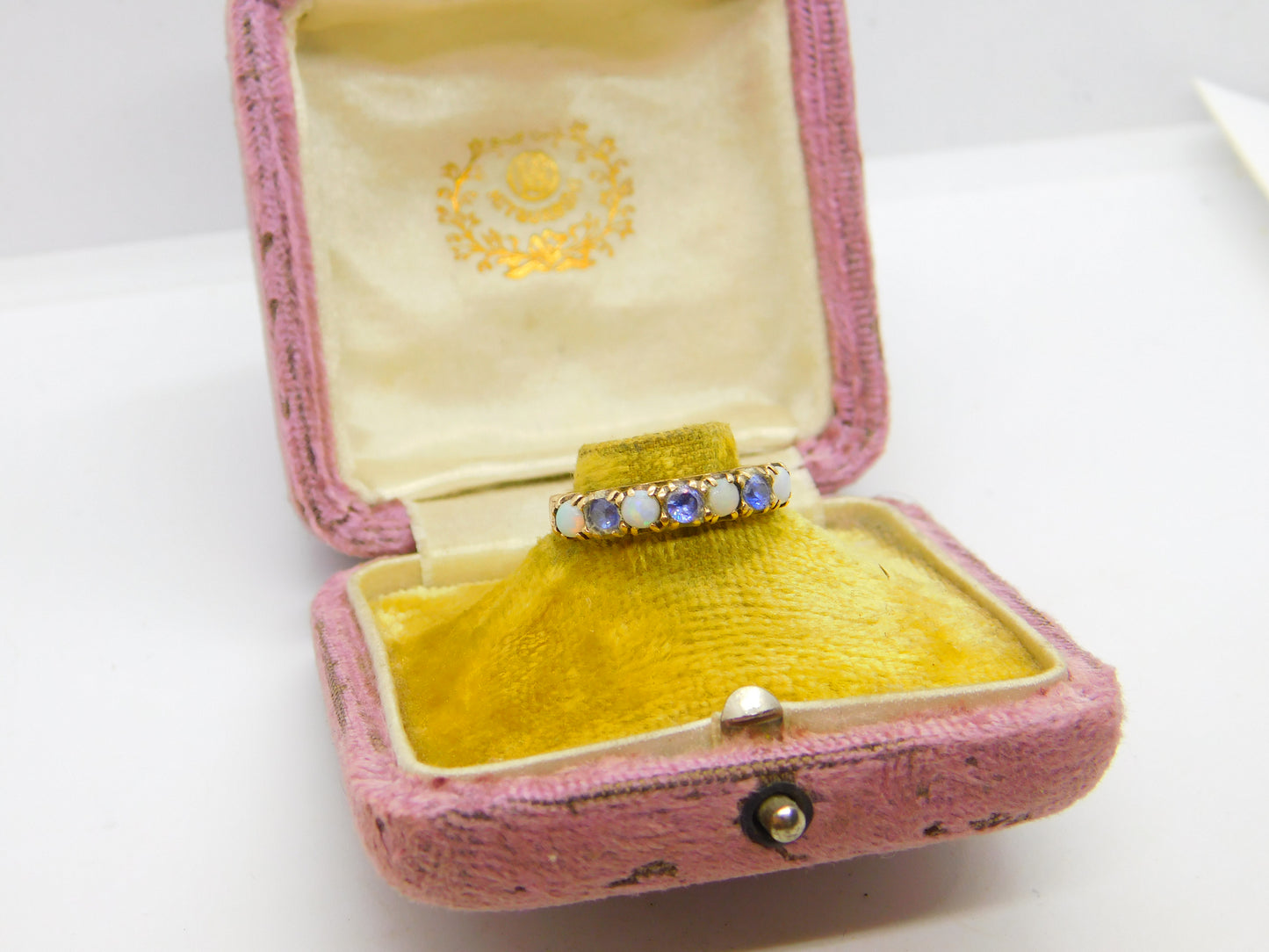 9ct Yellow Gold, Amethyst & Opal Half Eternity Ring Vintage 1978 London