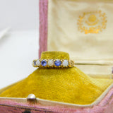 9ct Yellow Gold, Amethyst & Opal Half Eternity Ring Vintage 1978 London