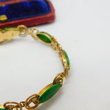 14ct Yellow Gold & Green Jade Set Rope Form Panel Bracelet Antique c1940