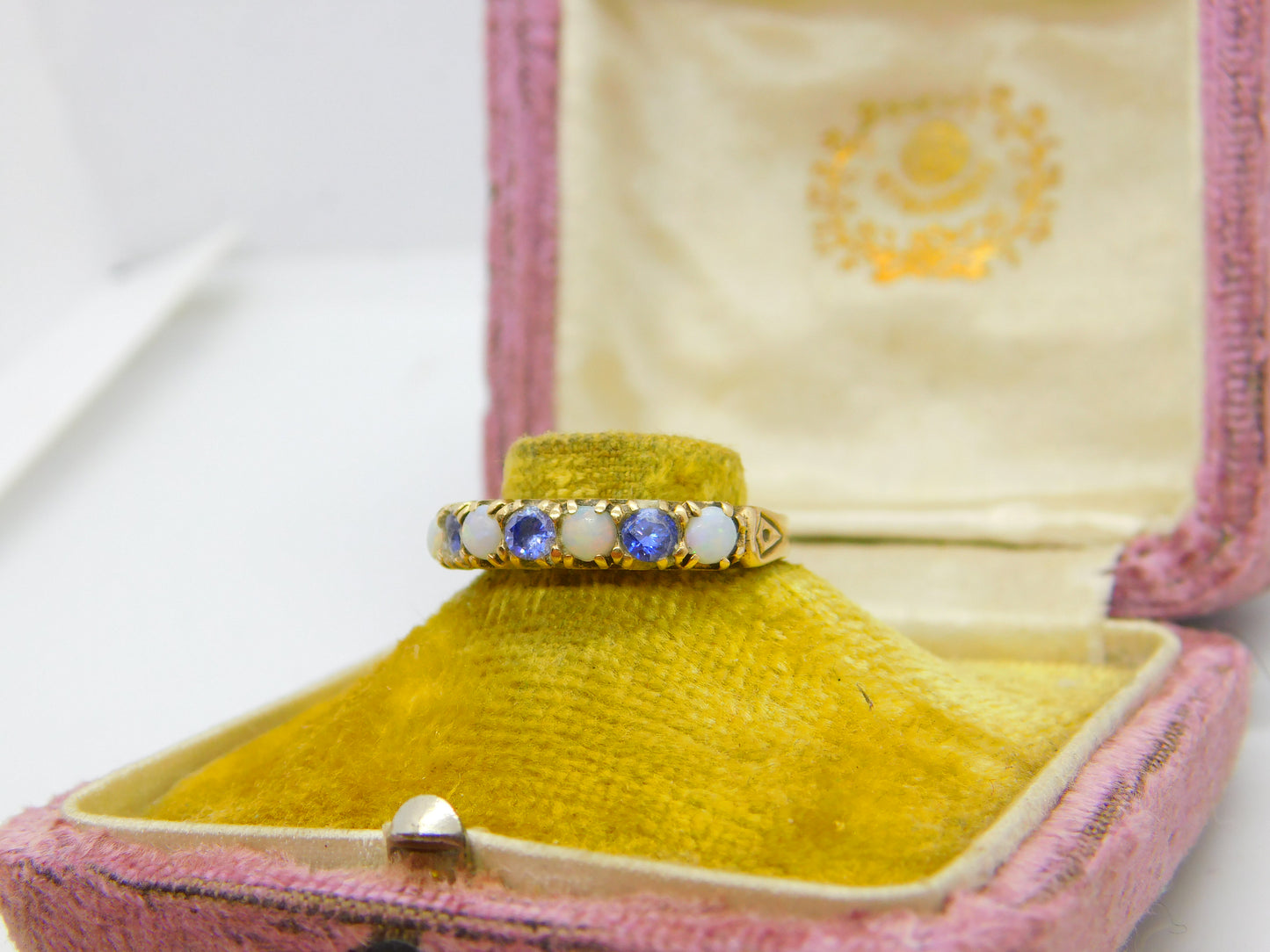 9ct Yellow Gold, Amethyst & Opal Half Eternity Ring Vintage 1978 London