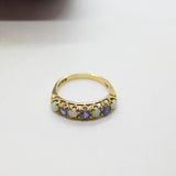 9ct Yellow Gold, Amethyst & Opal Half Eternity Ring Vintage 1978 London