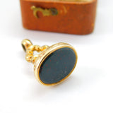 Victorian 9ct Yellow Gold Cased Bloodstone Set Fob Seal Pendant c1880 Antique