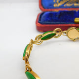 14ct Yellow Gold & Green Jade Set Rope Form Panel Bracelet Antique c1940